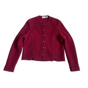 Vintage Distinction Womens 100% Wool Cardigan Sweater Size S Cranberry